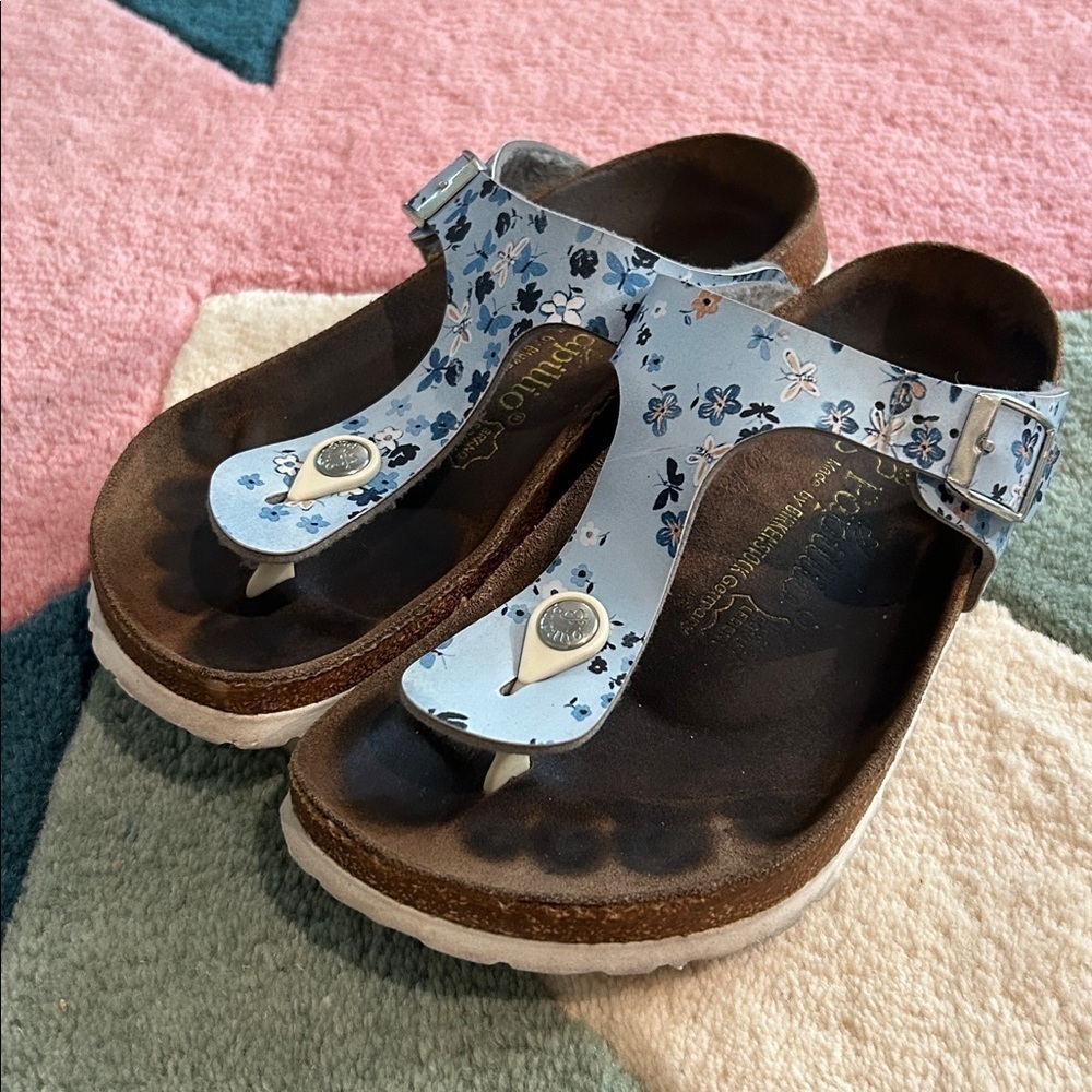 Birkenstock Papillio Gizeh Thong Leather Sandals Floral Butterflies Blue